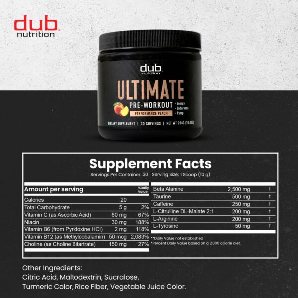 Etiqueta del producto Dub Nutrition Peach