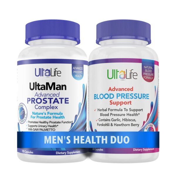 Dúo de suplementos ULTALIFE para salud masculina en botellas