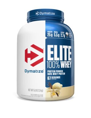 Frente del frasco Dymatize Elite Whey Vanilla