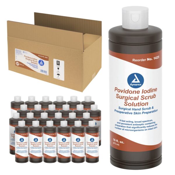 Frente de la botella Dynarex yodo povidona 7.5%