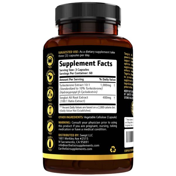Etiqueta de ingredientes Turkesterona y Tongkat Ali