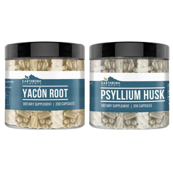 Paquete Earthborn Elements cáscara de psyllium y raíz de yacón 200 cápsulas