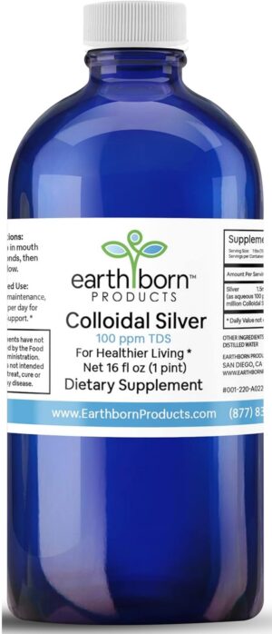 Etiqueta de Earthborn Plata Coloidal líquido 16 oz