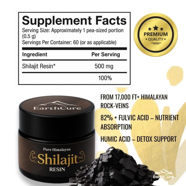 Frasco de shilajit con resina oscura