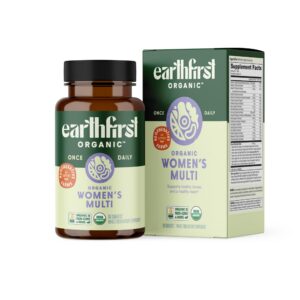 Version 1.0.0 EarthFirst Organic multivitamin diario etiqueta frontal