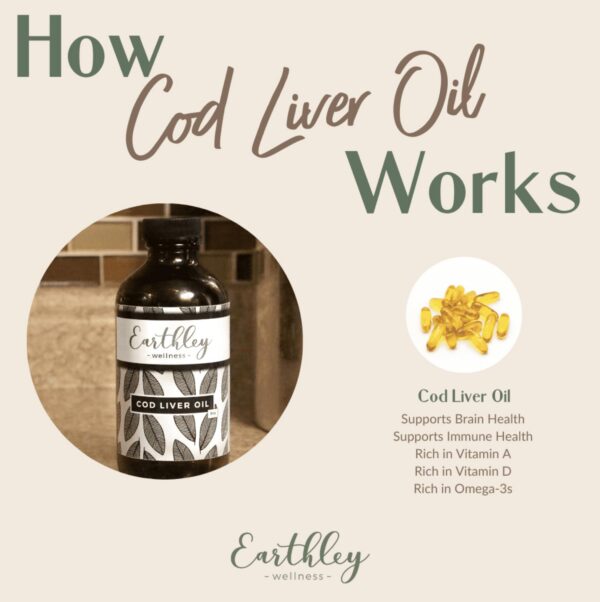 Frasco de Earthley Cod Liver Oil sobre fondo blanco