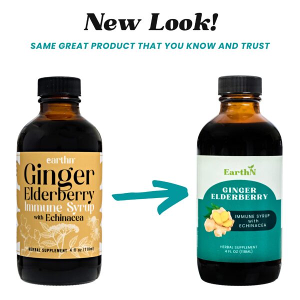 Etiqueta frontal jarabe Ginger Elderberry Earthn