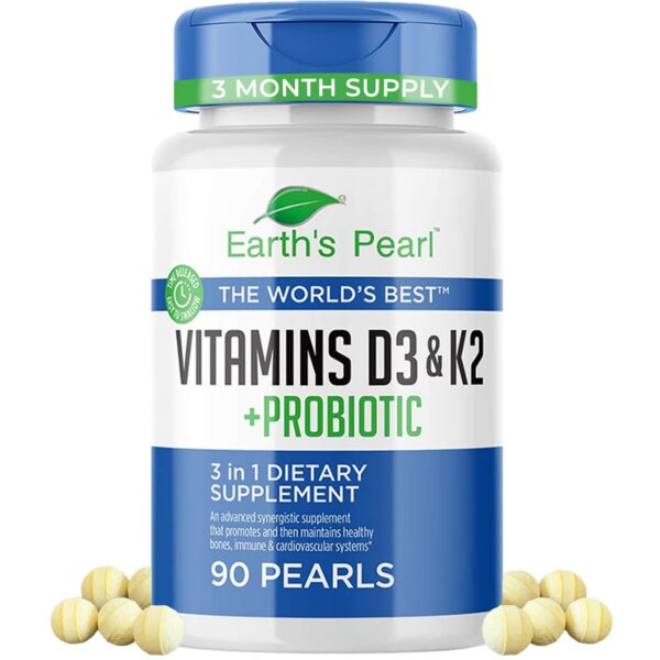 Earth's Pearl Vitamina D3 K2 5000 IU suplemento en cápsulas