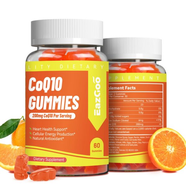 Version 1.0.0 Frasco de gomitas CoQ10 EAZGOO con etiqueta frontal