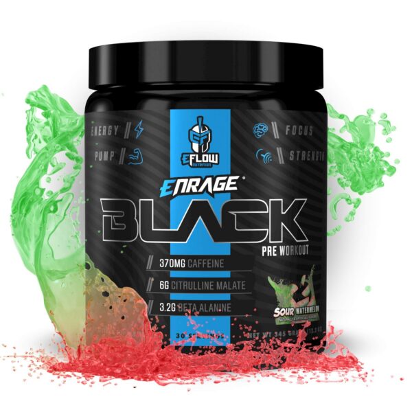 Frente del envase de Enrage Black Preentrenamiento Sour Watermelon