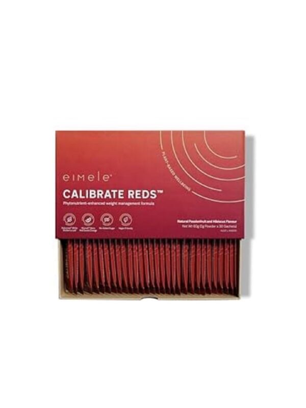 Frasco y sachets de Calibrate Reds