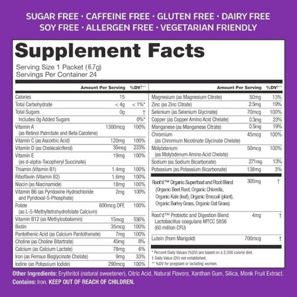 Electrolitos y superalimentos en multivitamínico Root'd