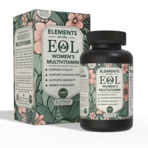 Frente de la etiqueta Elements of Life multivitamínico para mujeres