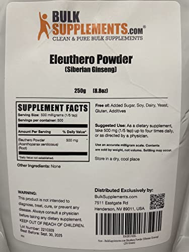 Version 1.0.0 Eleuthero polvo BulkSupplements medida para suplemento natural