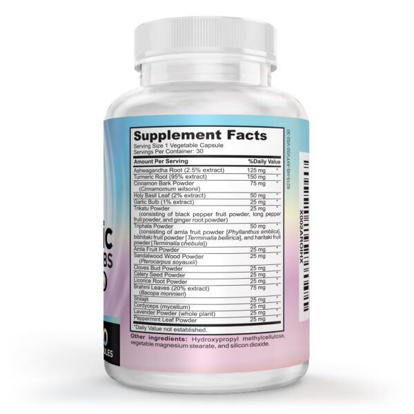 Elevate ayurvedic herbs vista lateral botella suplementos naturales