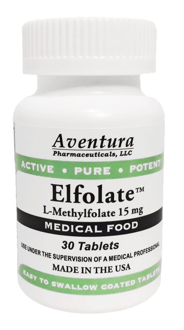 Frente del frasco ELFOLATE 15 mg L-Metilfolato