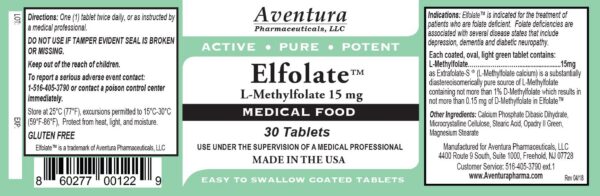 Etiqueta frontal de ELFOLATE 15 mg