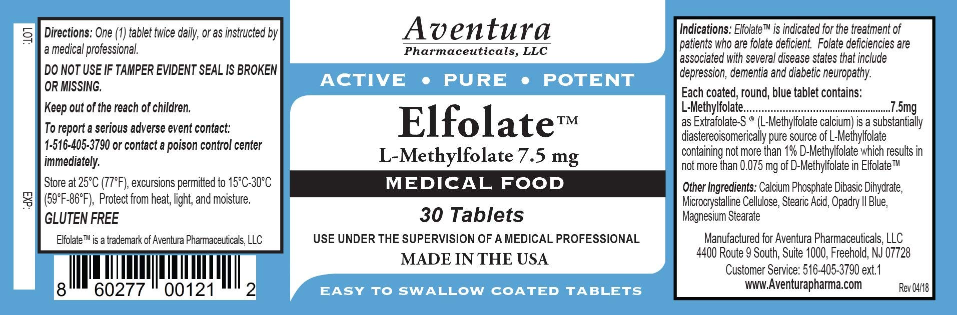 ELFOLATE 7.5 mg L-Metilfolato 30 tabletas suplemento