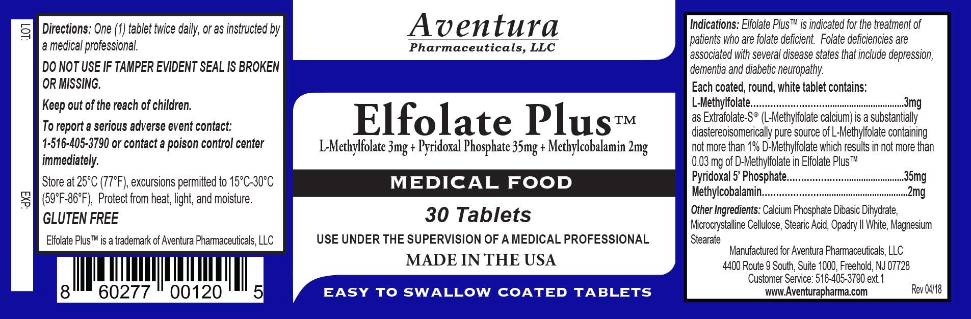 ELFOLATE L-Metilfolato tabletas 30 ct pack de 3 suplemento