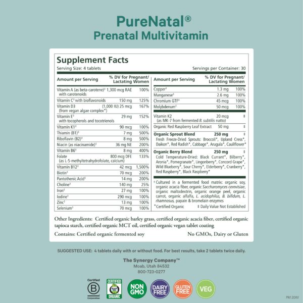 Embalaje PureNatal vitaminas para embarazo y lactancia veganas