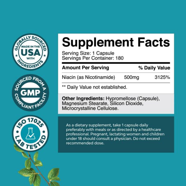 Embalaje suplemento vitamina B3 Natures Craft 180 cápsulas