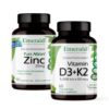 Frasco Emerald Labs D3+K2 y Zinc 60 cápsulas
