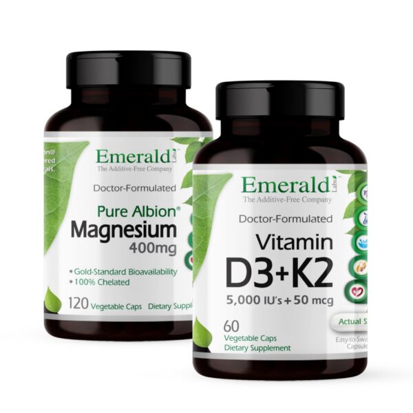 Frente de Emerald Labs Vitamin D3+K2 y Magnesium