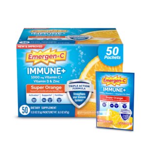 Caja de polvo Emergen-C Immune+ sabor naranja con 50 sobres