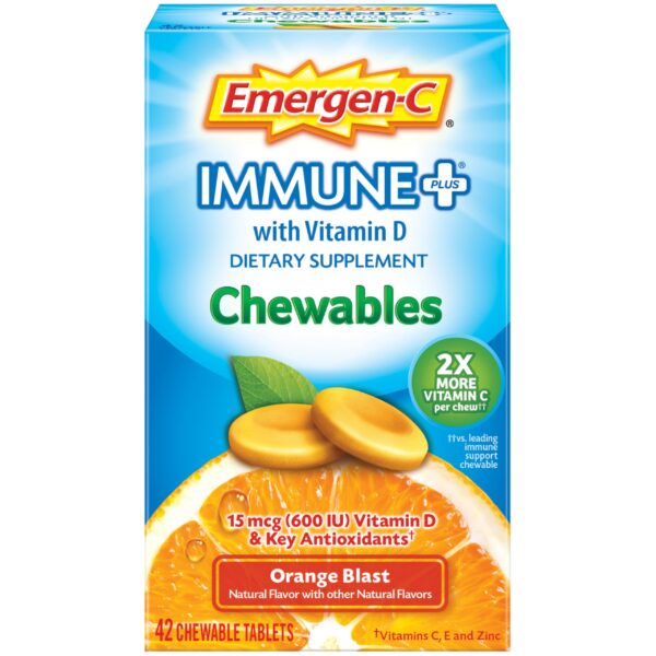 Emergen-C Immune+ tabletas masticables vitamina C vitamina D sabor naranja frontal