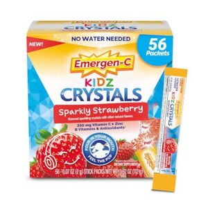 Caja de Emergen-C Kidz Crystals fresa con 56 sobres para apoyo inmunológico infantil