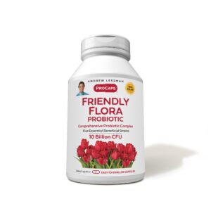 empaque andrew lessman friendly flora probióticos 90 cápsulas