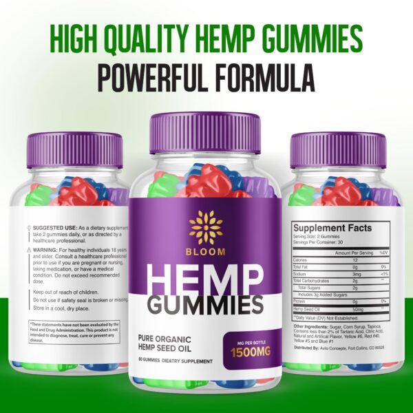 Empaque Bloom Hemp Gummies con información