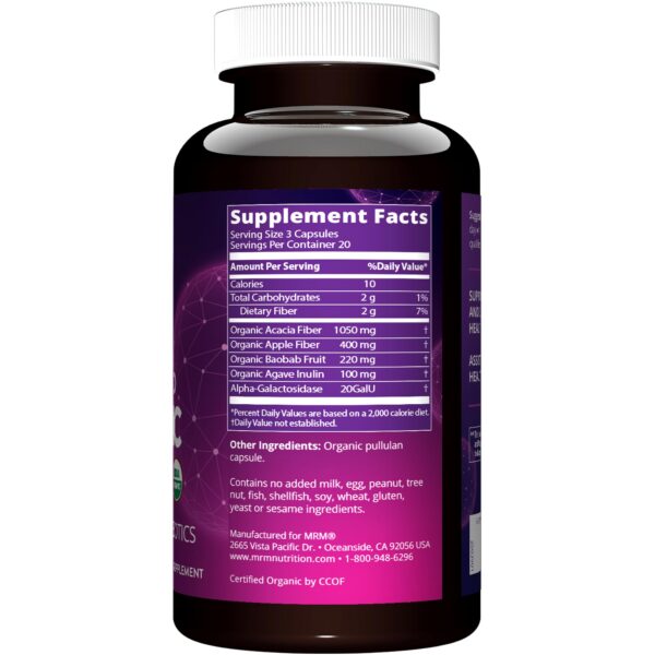 Detalle del empaque de cápsulas de fibra orgánica vegana MRM