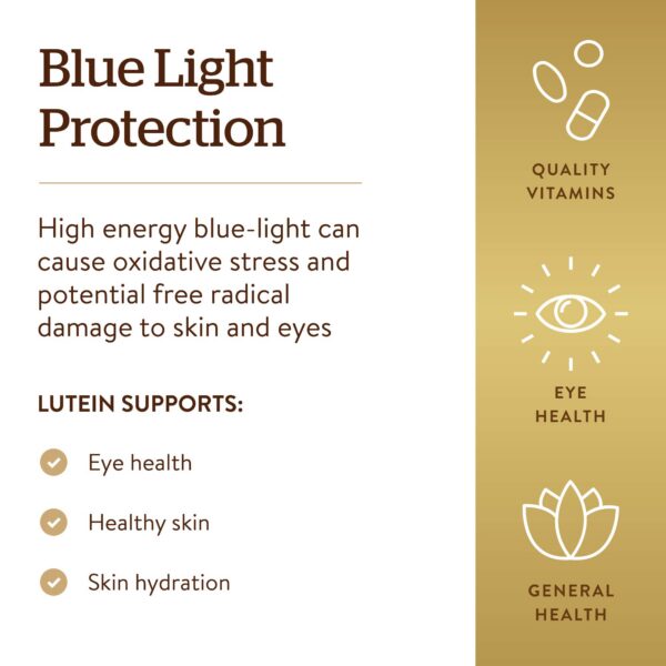 Empaque y cápsulas del suplemento Solgar Luteína sin gluten