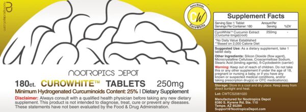 Empaque frontal CuroWhite extracto curcumina tabletas