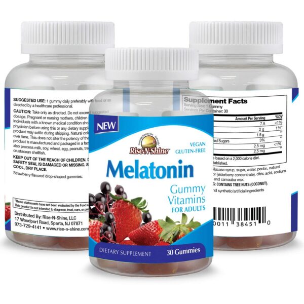 Empaque frontal gomitas melatonina Rise-N-Shine 30 unidades