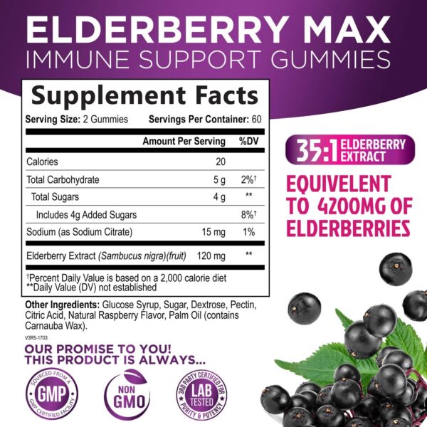 Empaque frontal gomitas de saúco Sambucus 35:1 extracto