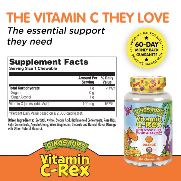 Version 1.0.0 Empaque frontal KAL C-Rex vitamina C masticable para niños