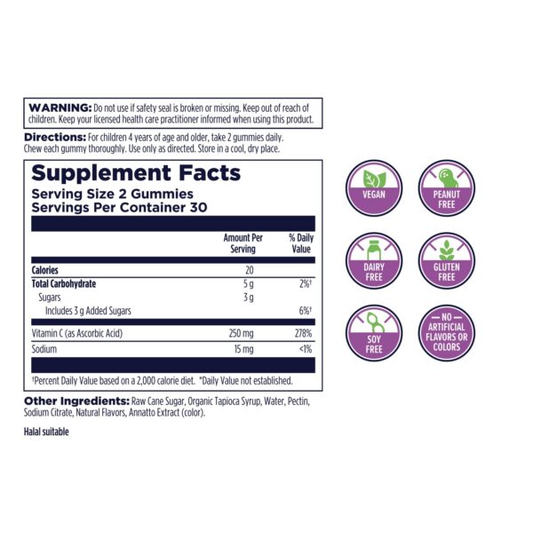 Empaque frontal KAL vitamina c gomitas niños 60 unidades
