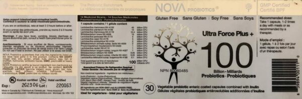 Empaque frontal NOVA Probiotics Ultra Strength Plus+