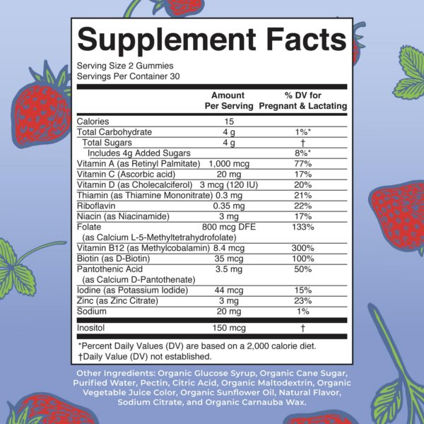 Empaque de gominolas prenatales MaryRuth orgánicas sin GMO y veganas