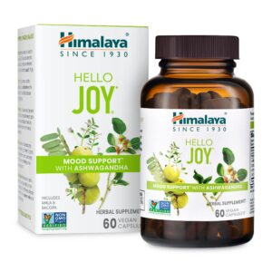 Frontal empaque Himalaya Hello Joy suplemento herbal vegano