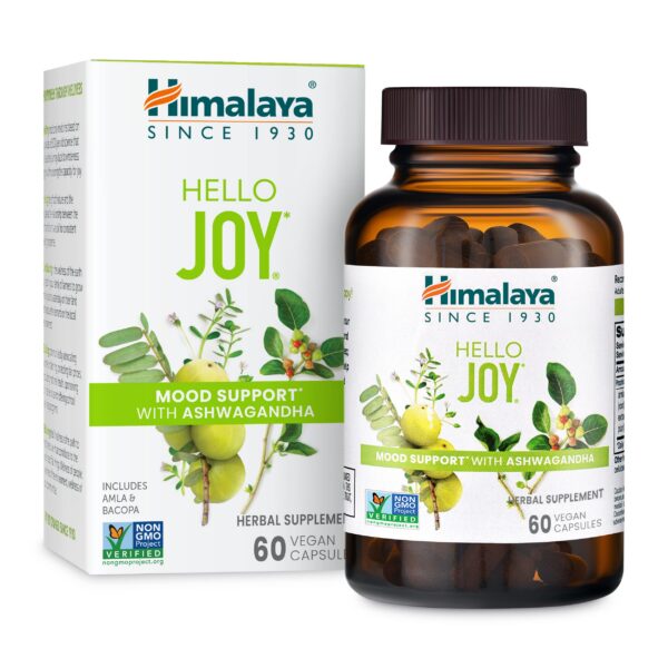 Version 1.0.0 Frontal empaque Himalaya Hello Joy suplemento herbal vegano