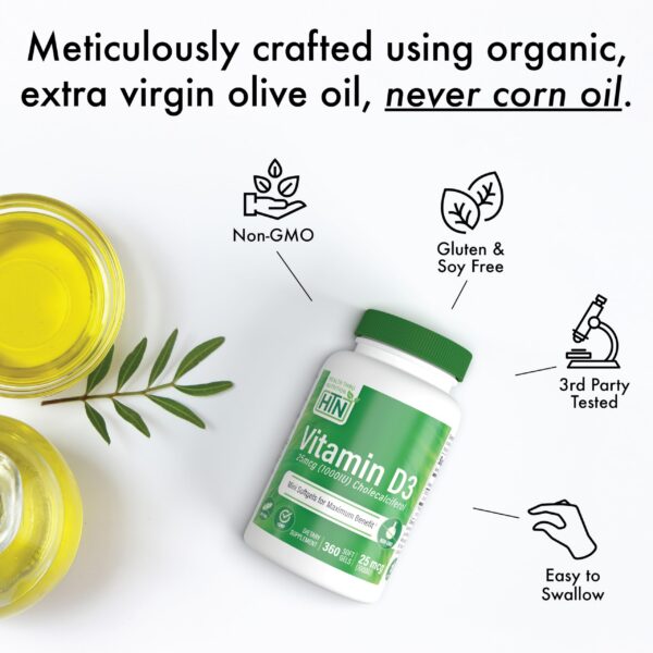 Empaque producto HTN Vitamina D3 5,000 IU 360 softgels