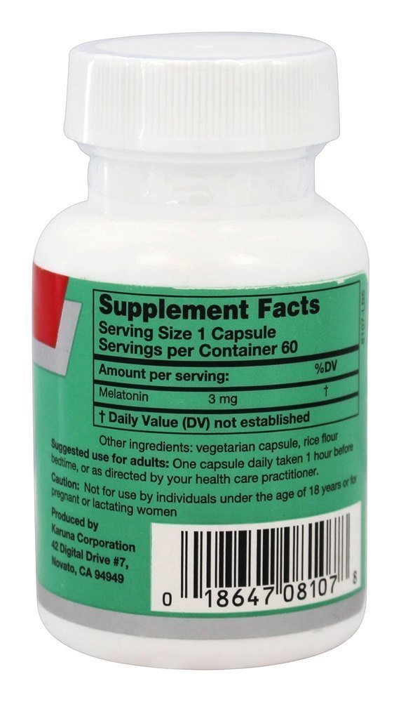 Empaque melatonina Karuna 3 mg 60 cápsulas para adultos