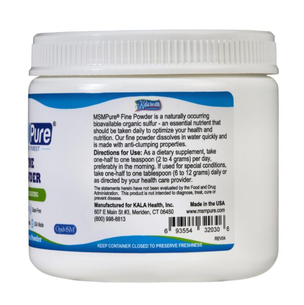 Frontal del empaque de MSM puro KALA HEALTH para soporte articular