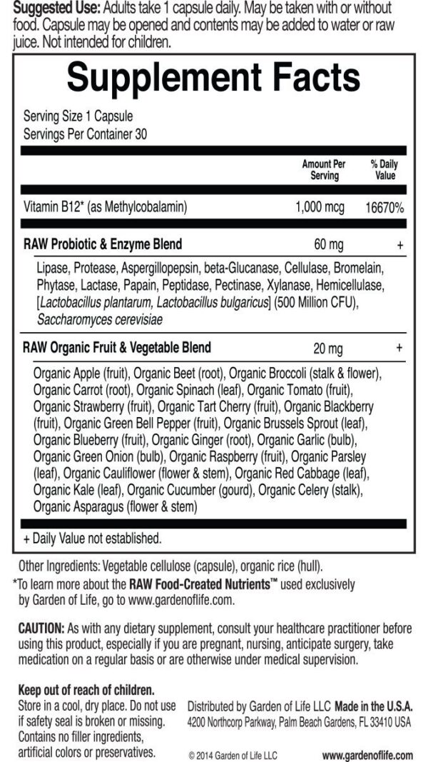 Empaque múltiple Garden of Life Vitamin Code B12 30 cápsulas