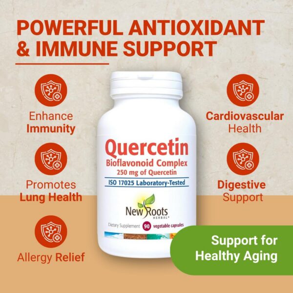 Empaque frontal New Roots quercetina y bromelina suplemento