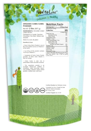 Empaque de polvo vegano orgánico camu camu Food to Live