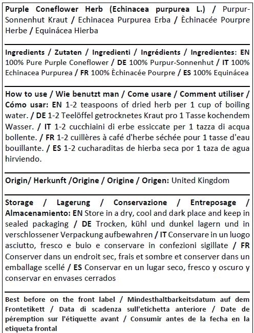 Empaque resellable té equinácea purpúrea natural